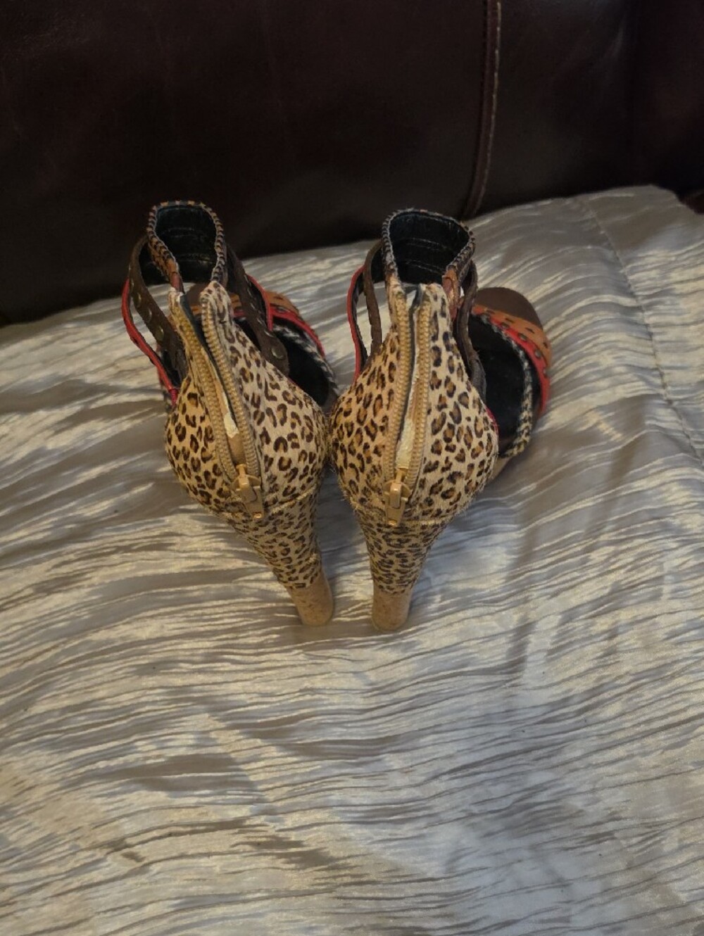 Jessica Simpson Brown Leopard Print & Red Accent Women's Sandals - Picture 3 of 4